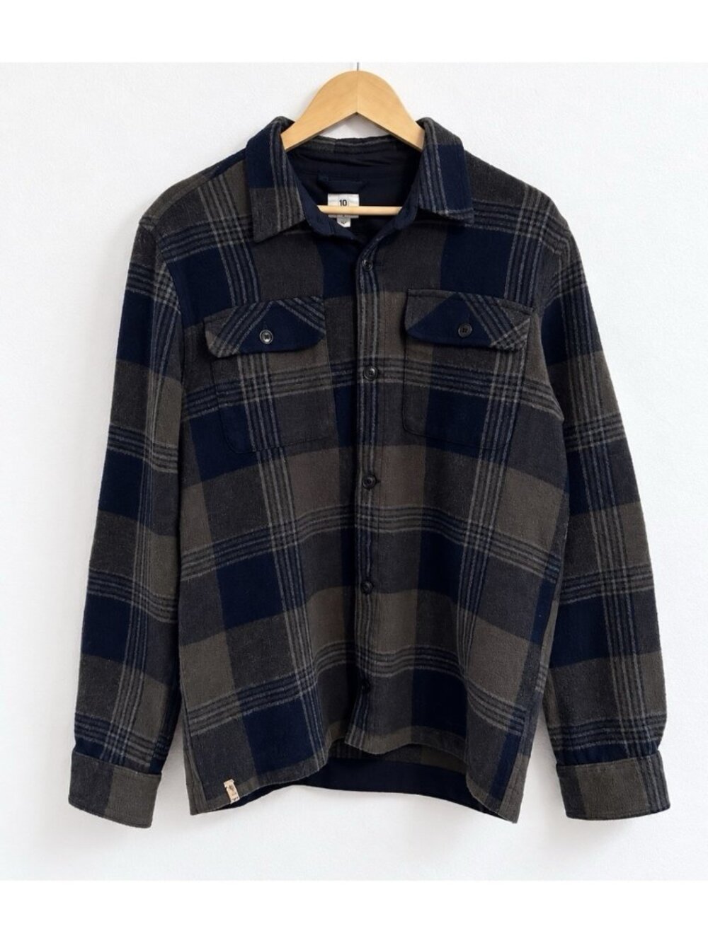 tentree Heavy Weight Flannel Jacket Organic Cotton Blue Grey Plaid Men’s M